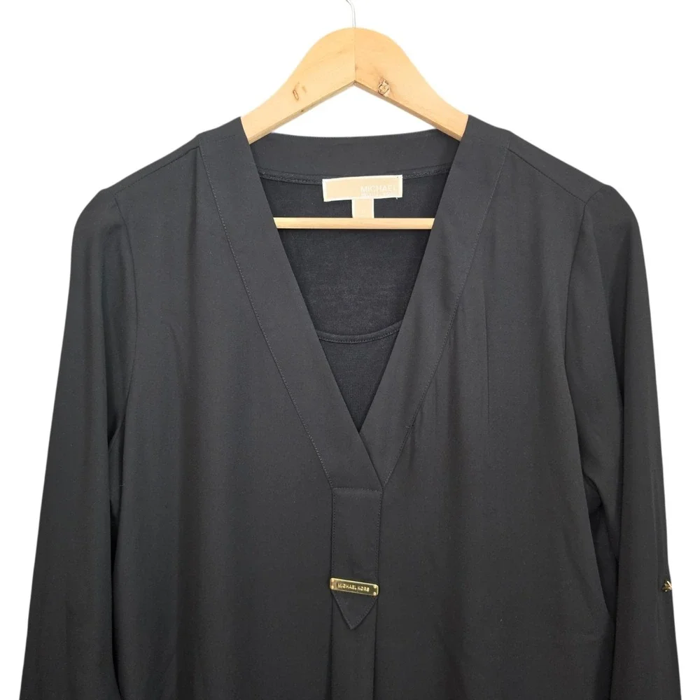 Michael Kors Top Womens 6‎ Black Sheer Lined Blouse Long Sleeve Casual Ladies